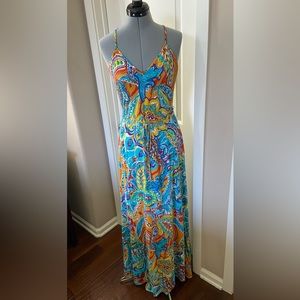 Lauren Ralph Lauren Halter Dress / Maxi, Paisley Turquoise & Yellow, Size S